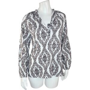 Belle by Kim Gravel Floral Ikat Blouson Sleeve Blouse Hot Fudge XX-Small